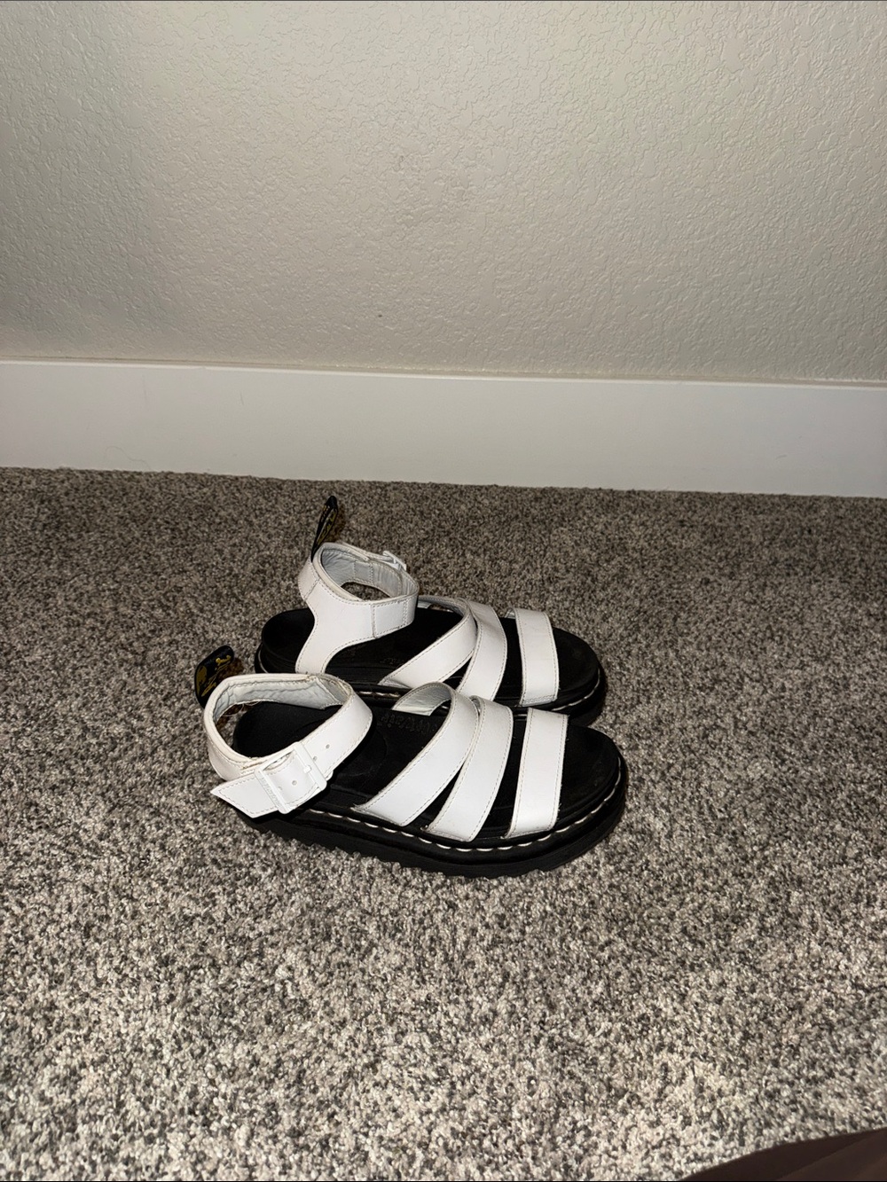Dr. Martens White Strappy Platform Sandals